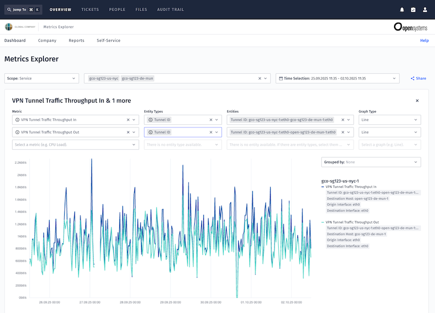Abbildung 3: Metrics Explorer mit Durchsatz des VPN-Tunnel-Traffics.
